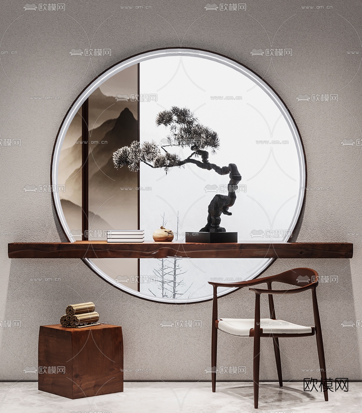 新中式玄关端景台3d模型
