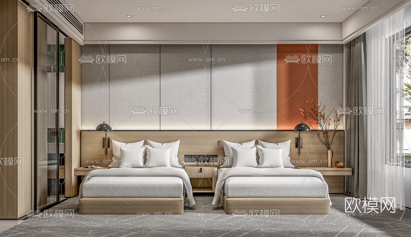 现代酒店客房su模型下载（渲染图2）