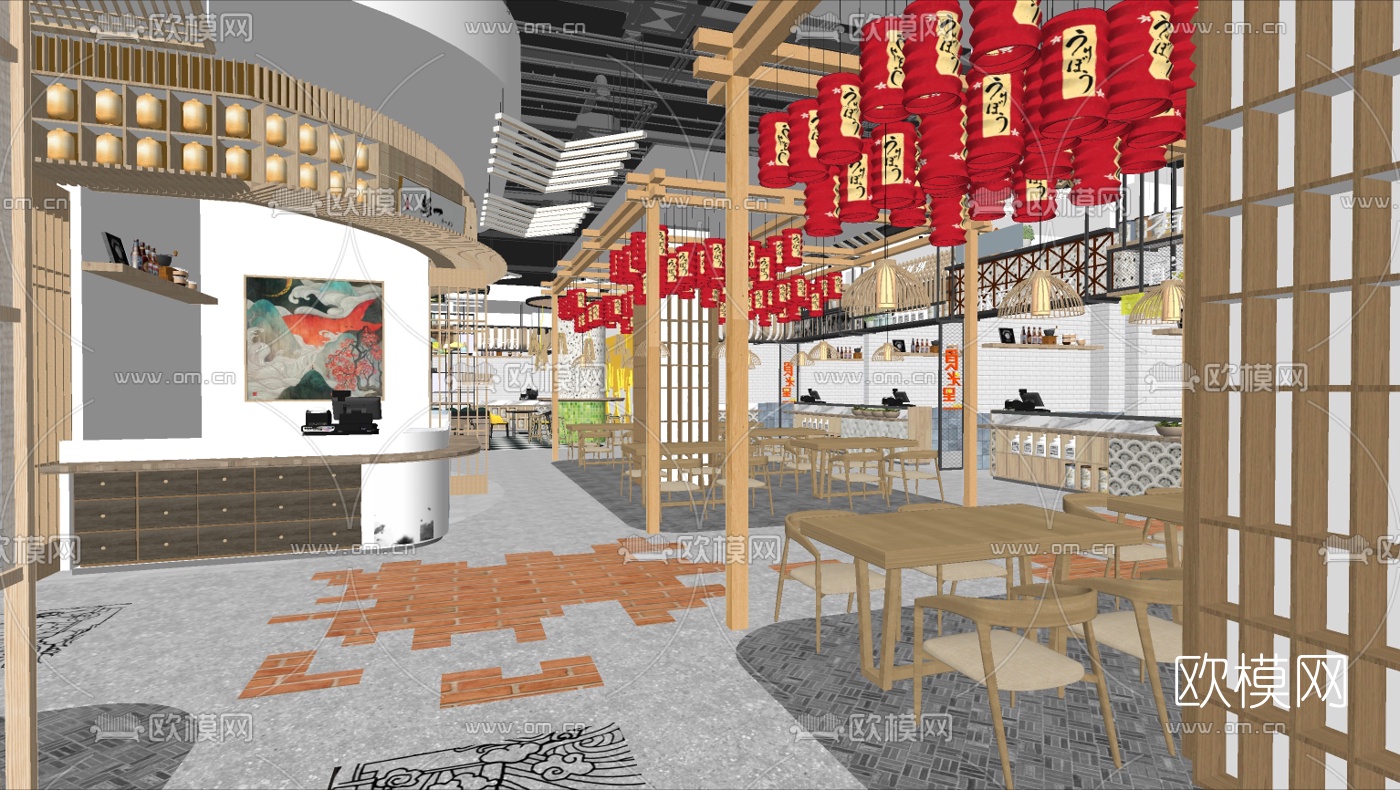 现代美食街快餐店su模型下载（渲染图4）