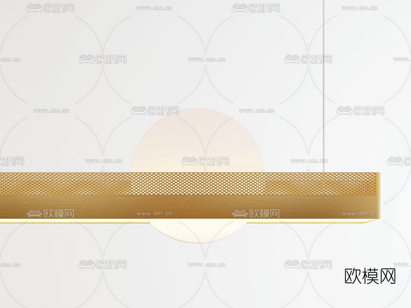 新中式条形办公吊灯3d模型