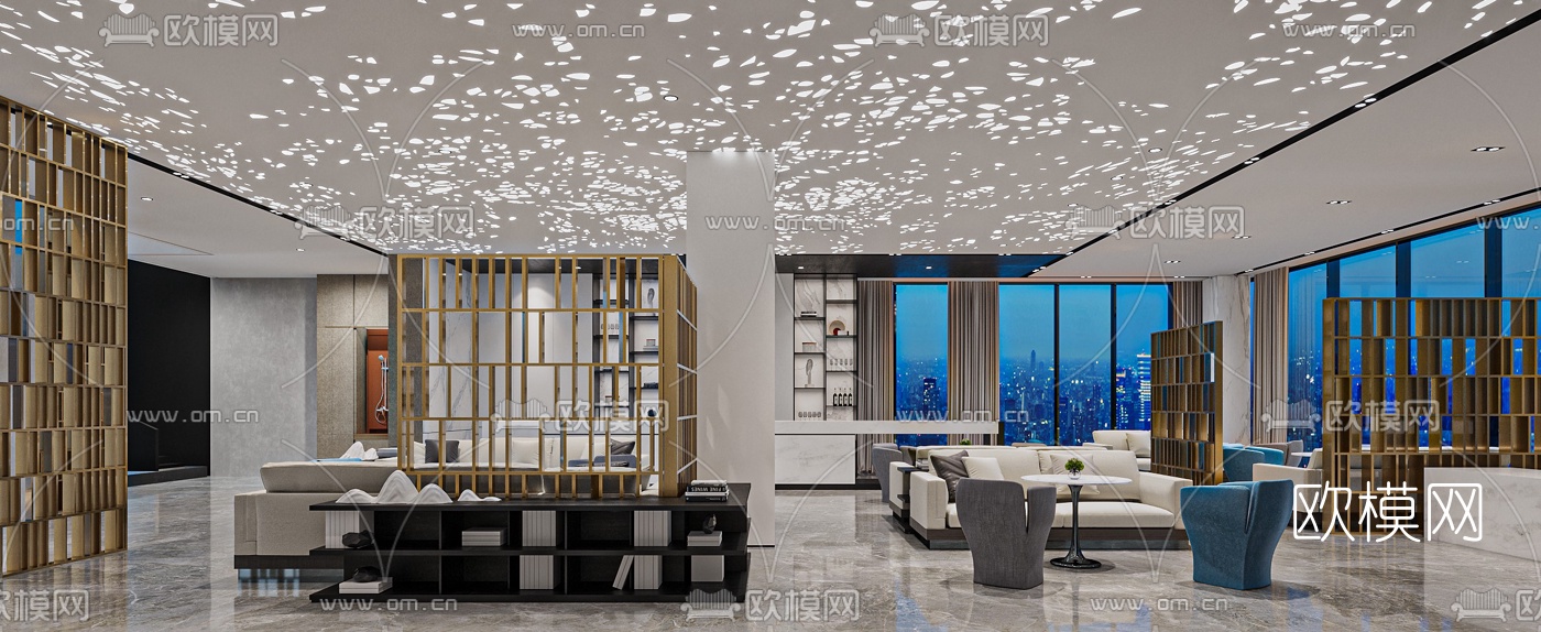 现代轻奢售楼处洽谈区3d模型下载（渲染图2）