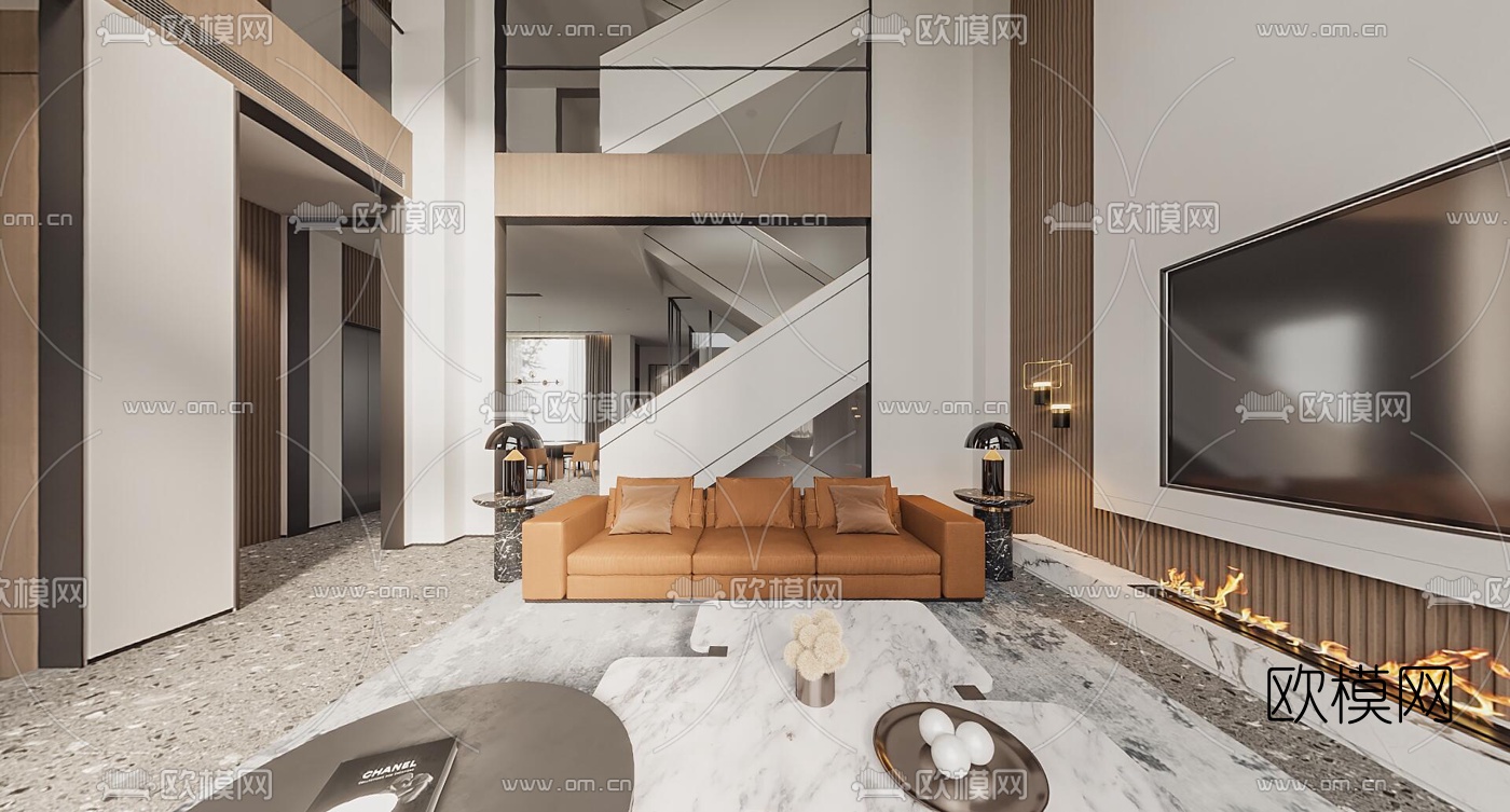 现代别墅客餐厅cr全景3d模型