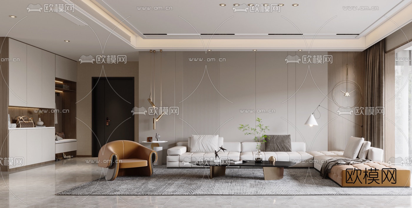 现代轻奢客厅餐厅3d模型