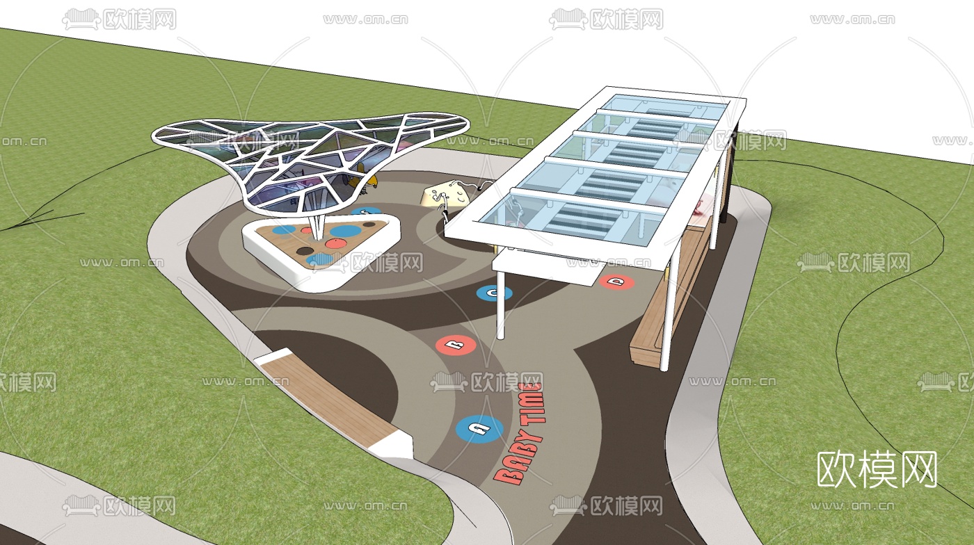 现代儿童游乐场鸟瞰规划su模型下载（渲染图4）