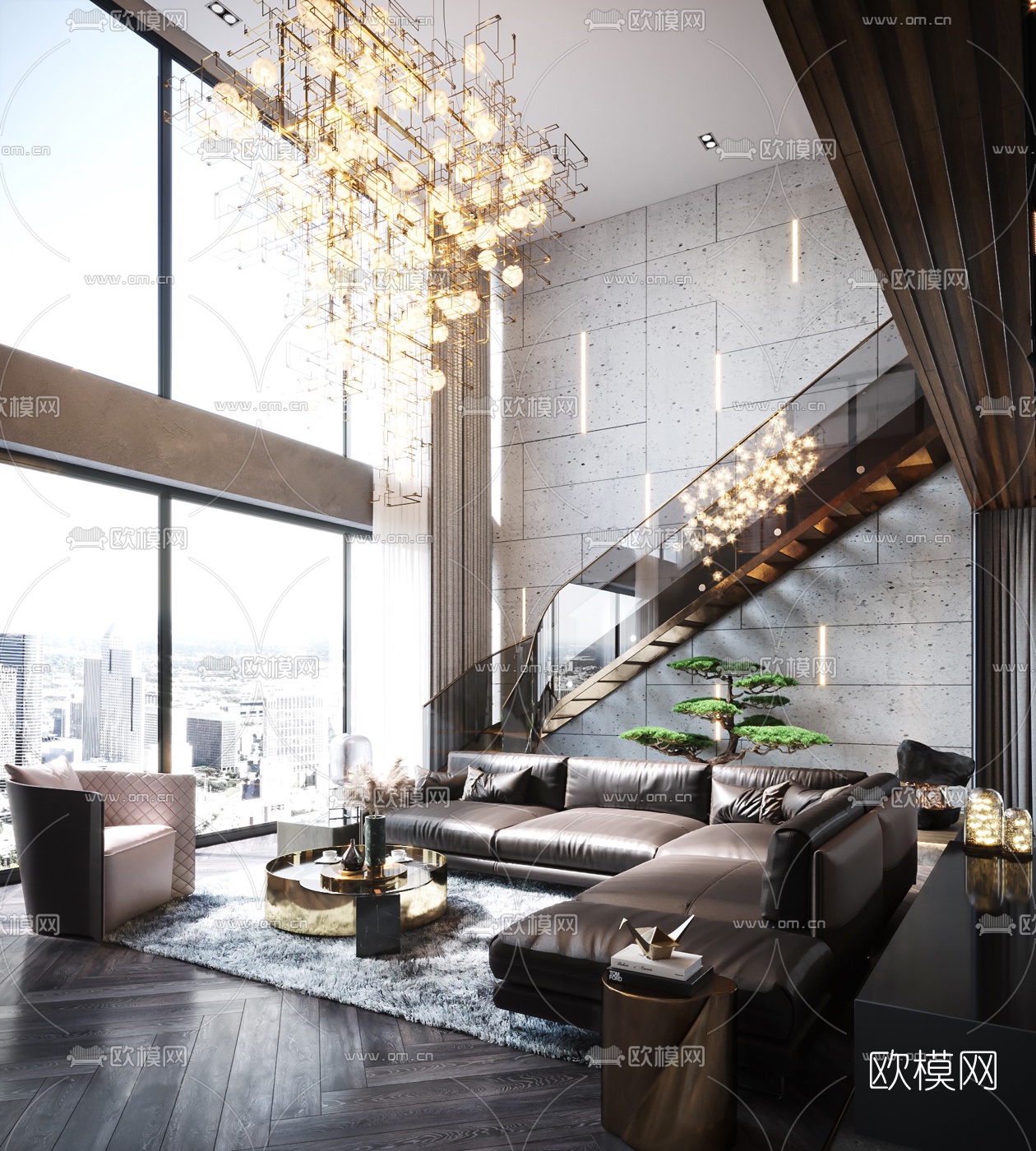 现代别墅客厅餐厅3d模型