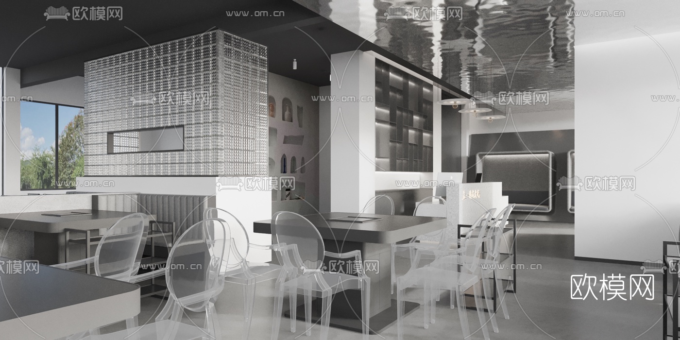 现代高级灰火锅店3d模型下载（渲染图2）