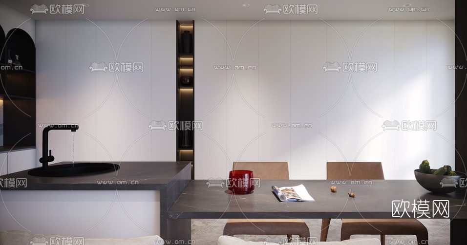现代客厅餐厅3d模型下载(渲染图4)