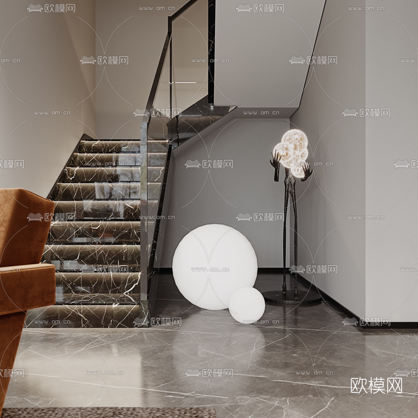 现代轻奢客厅餐厅3d模型