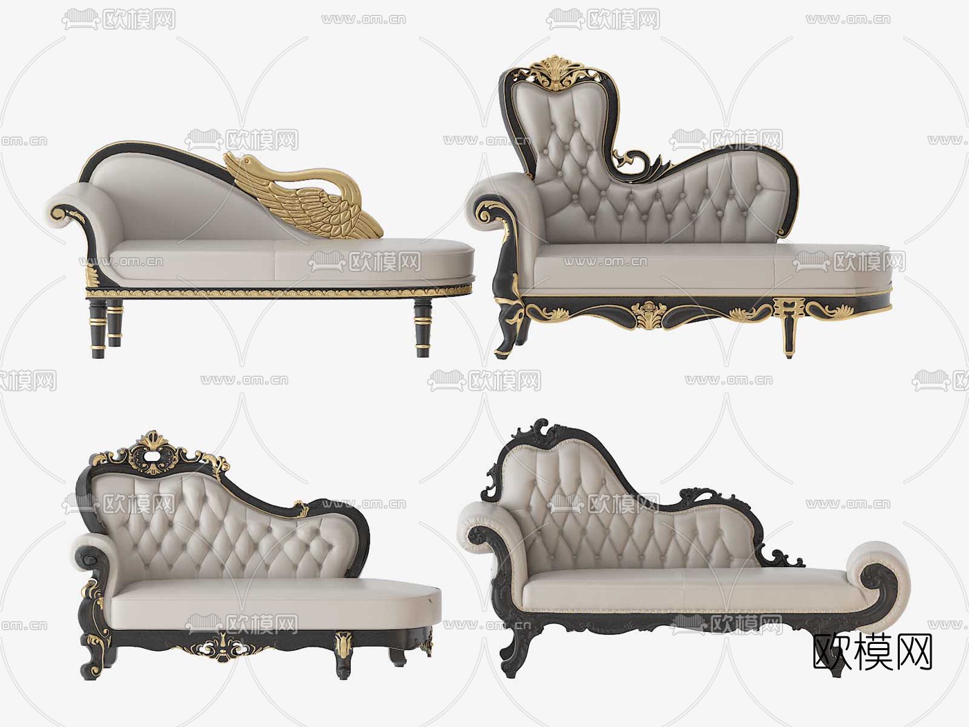 欧式古典皮革贵妃椅3d模型下载