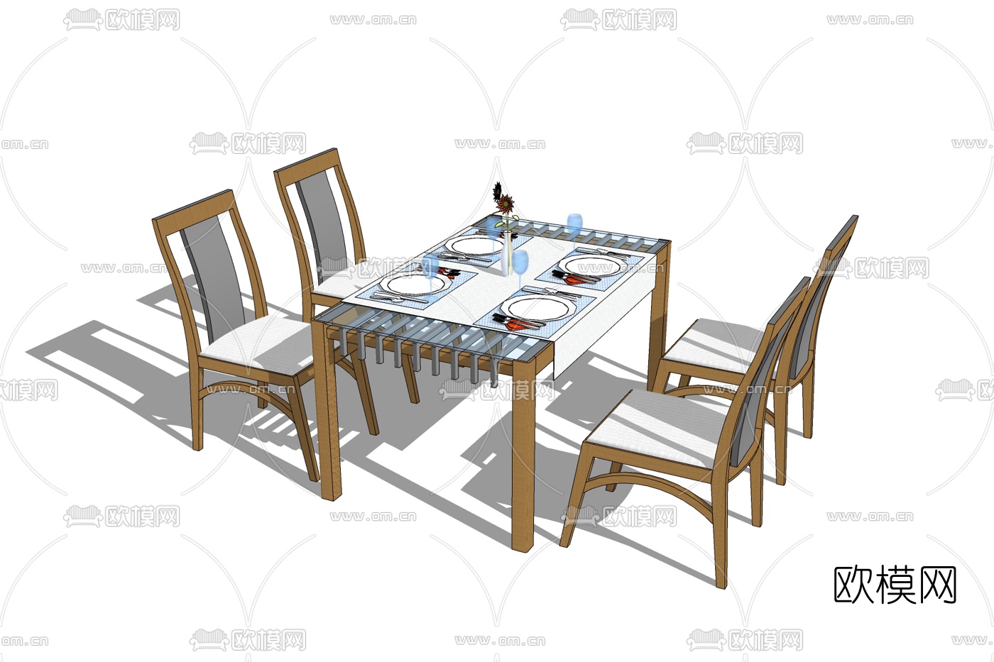 新中式餐桌椅免费su模型下载
