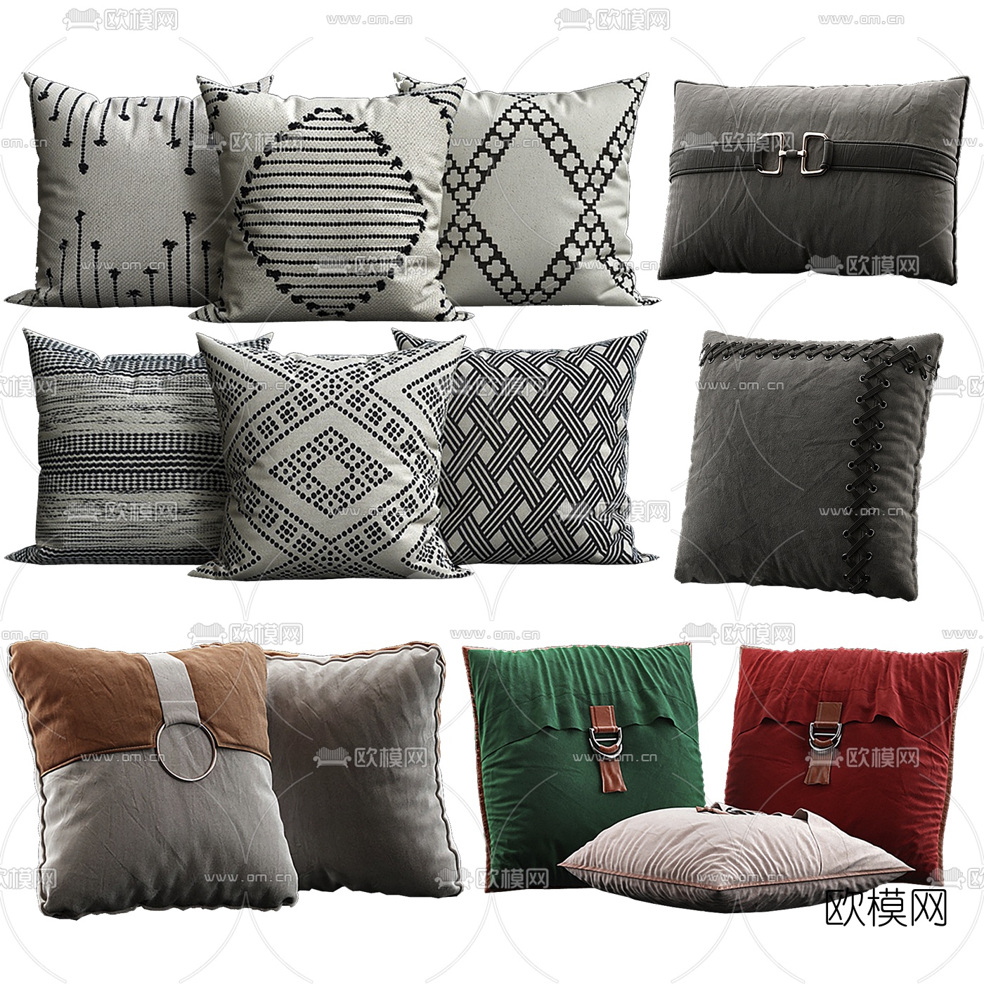 现代布艺抱枕3d模型下载