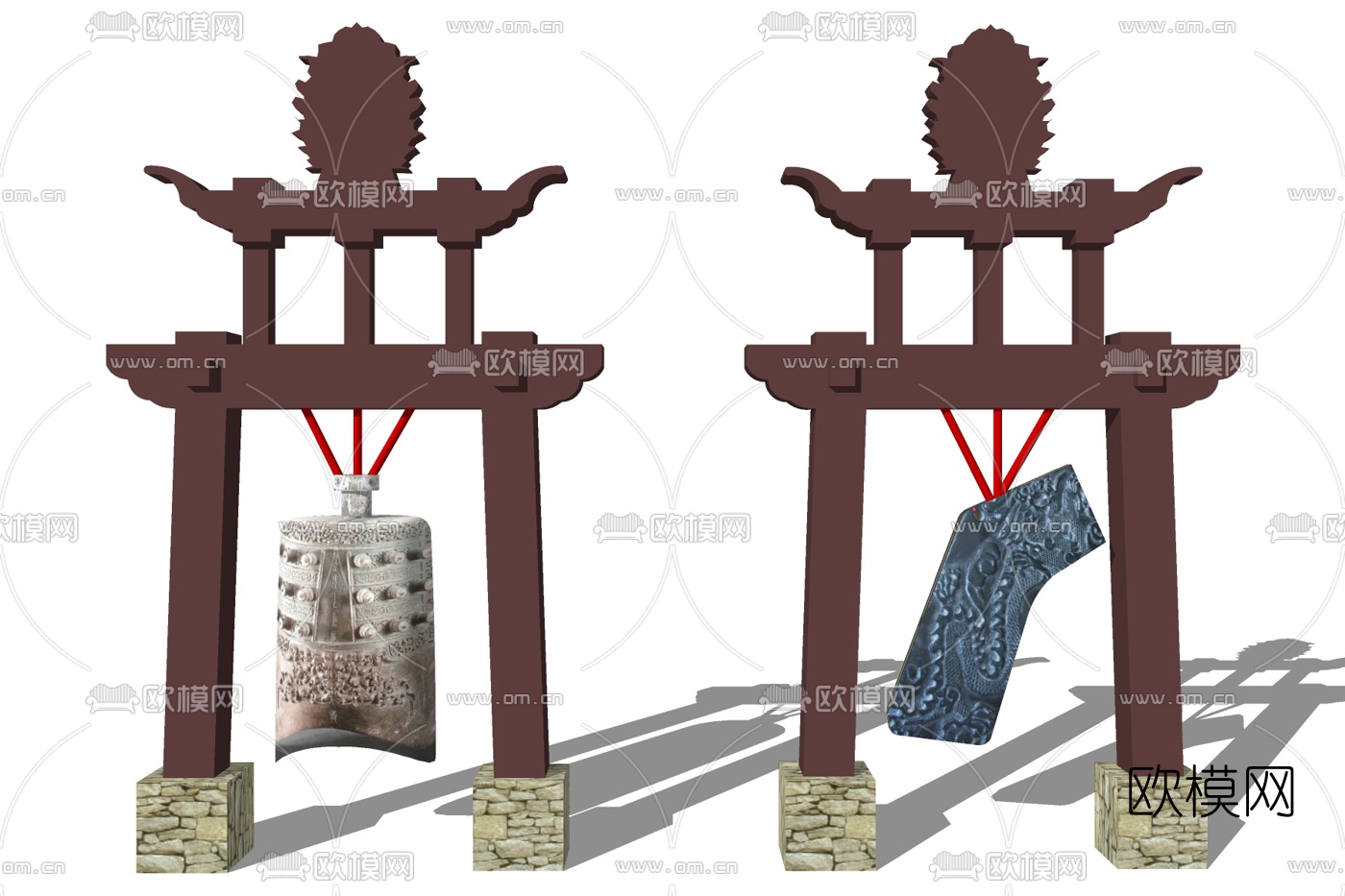中式青铜编钟su模型下载