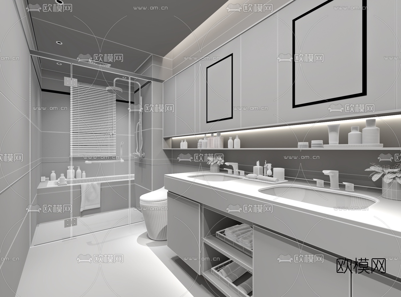SDD上达设计 现代轻奢卫生间浴室3d模型下载（渲染图2）