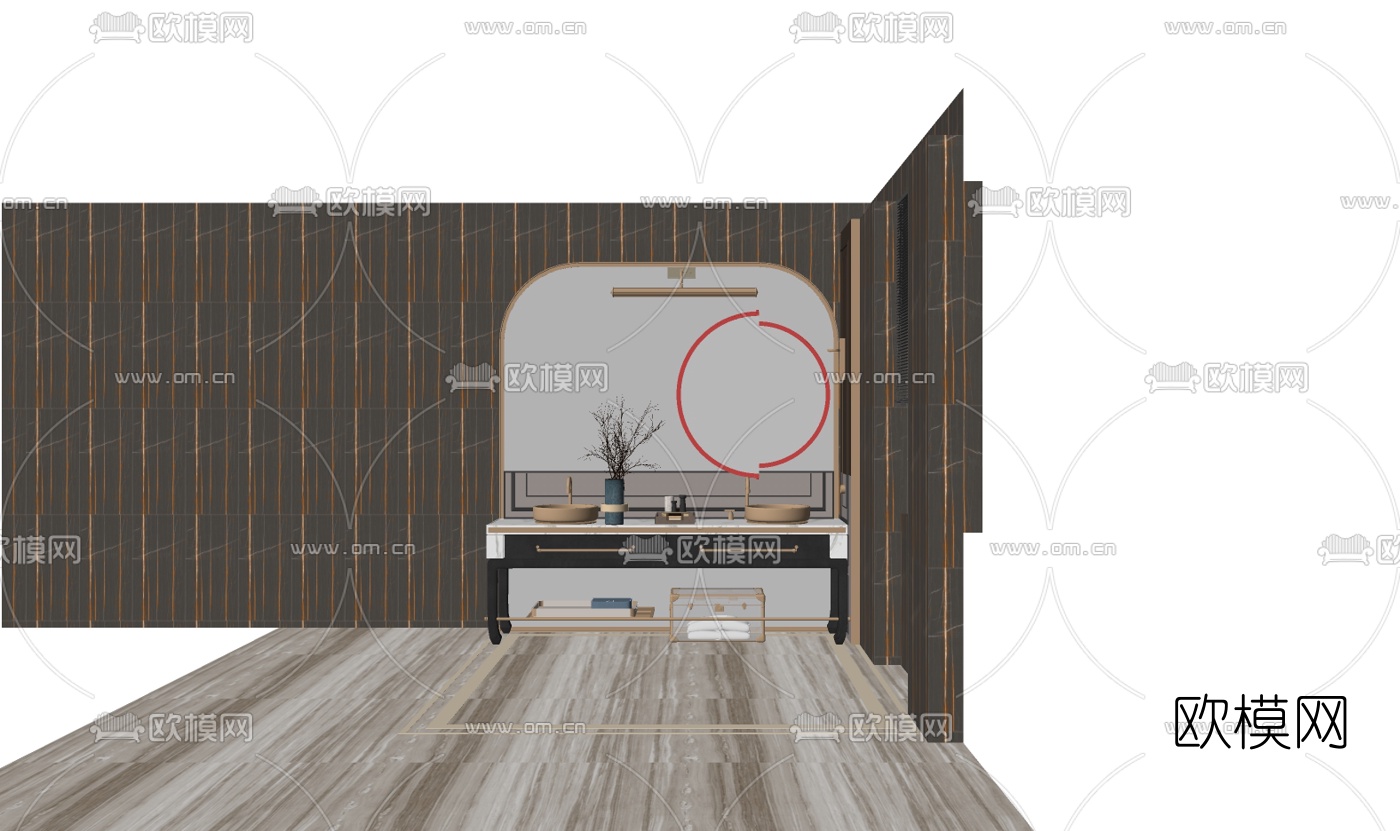 现代轻奢洗手台盆su模型下载