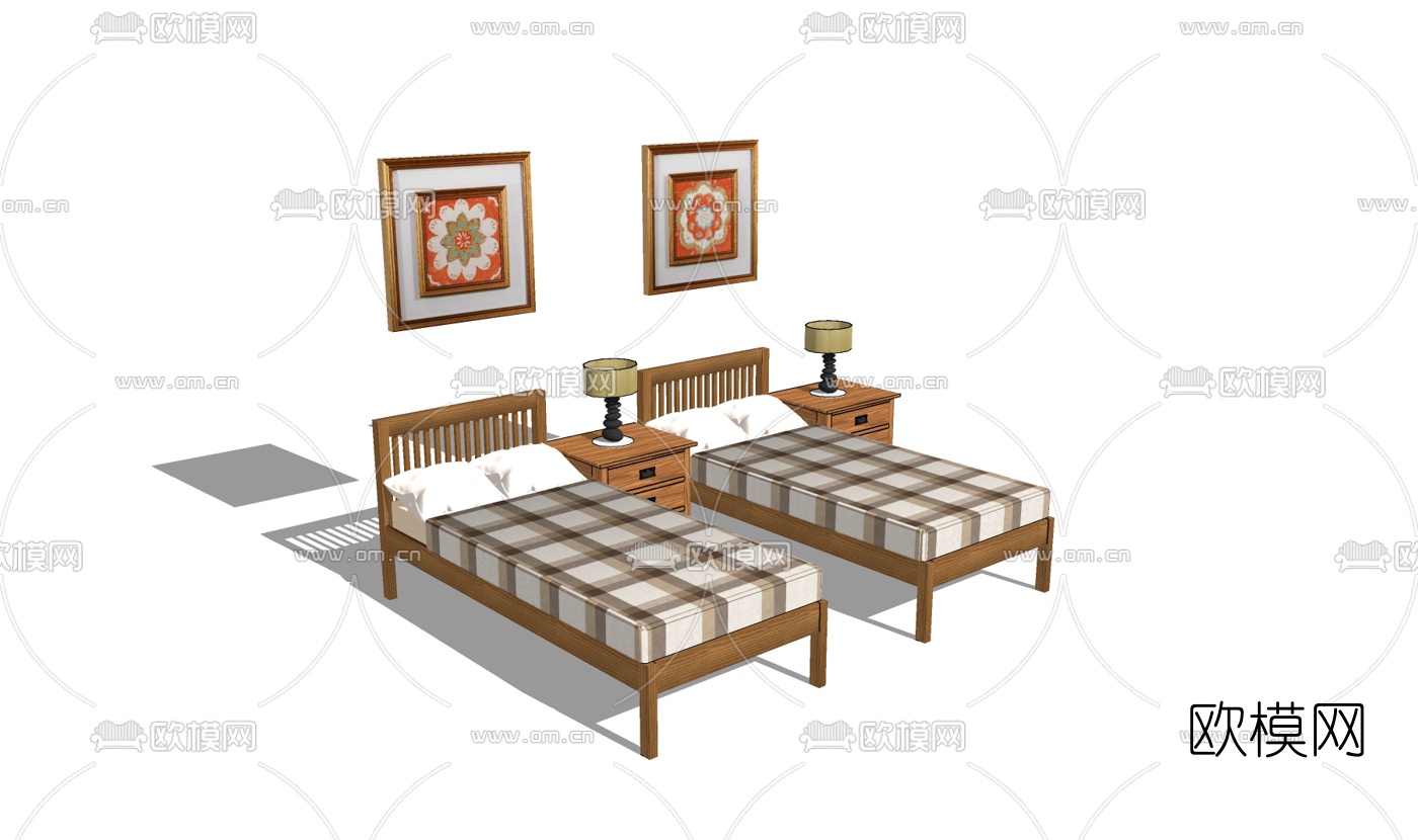 现代酒店单人床免费su模型下载