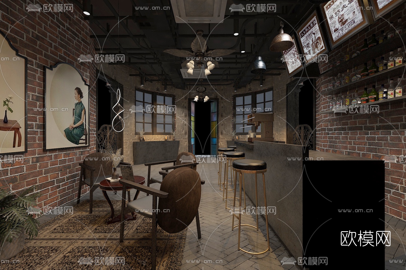 工业风咖啡厅免费3d模型下载