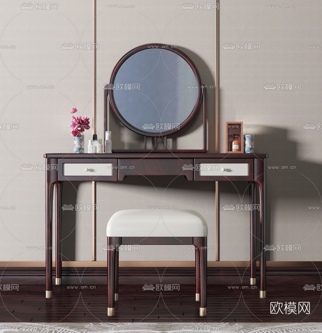 新中式实木梳妆台3d模型