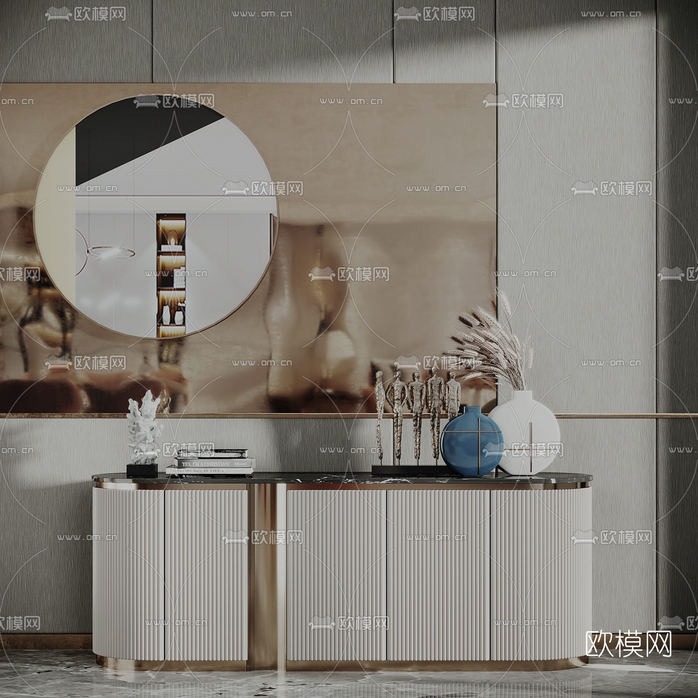 现代轻奢边柜su模型下载（渲染图1）