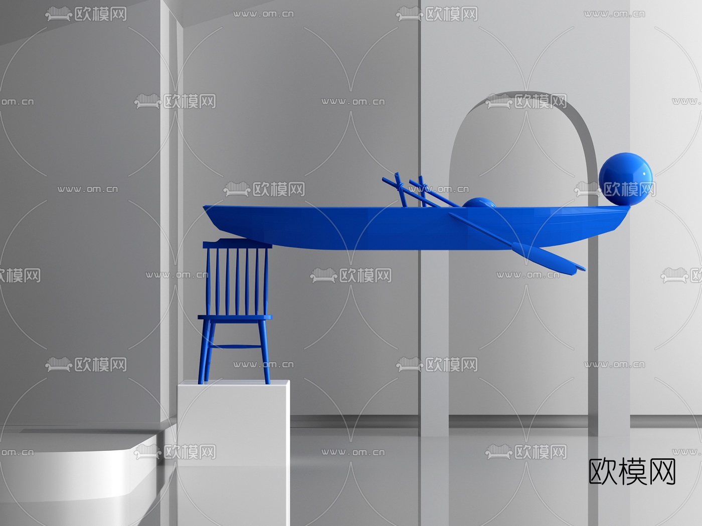 现代创意小船雕塑3d模型