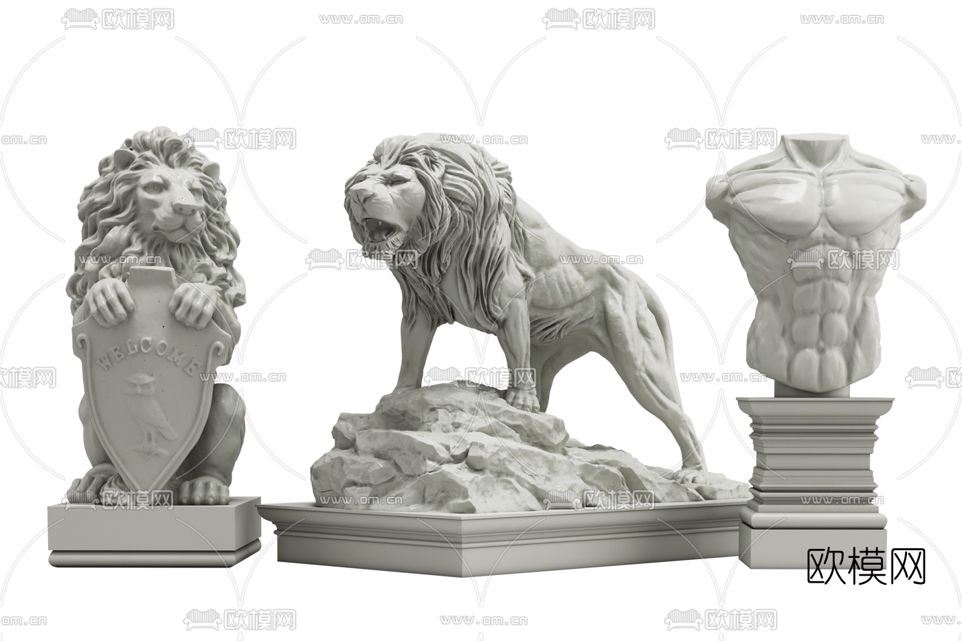 现代石像狮子人体雕塑3d模型下载