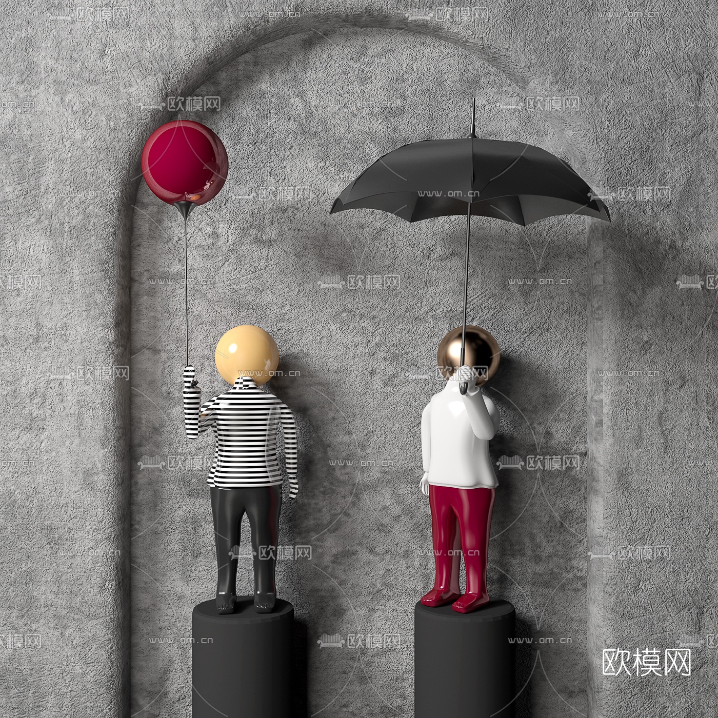 现代抽象人物雕塑3d模型下载