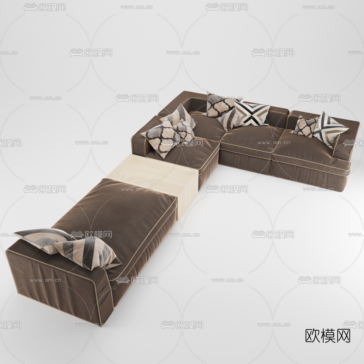 现代布艺转角沙发3d模型下载（渲染图2）