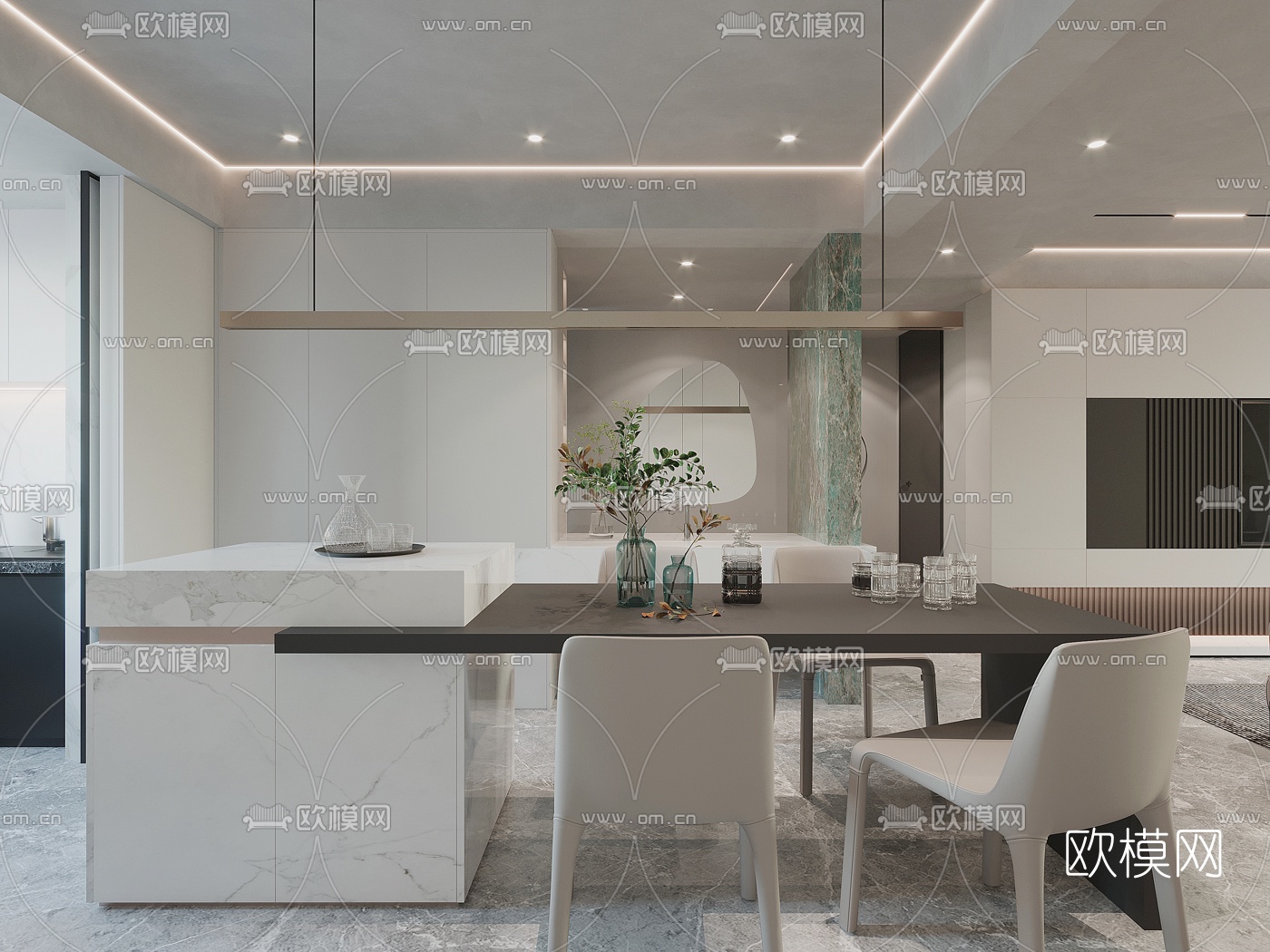 现代客厅餐厅3d模型