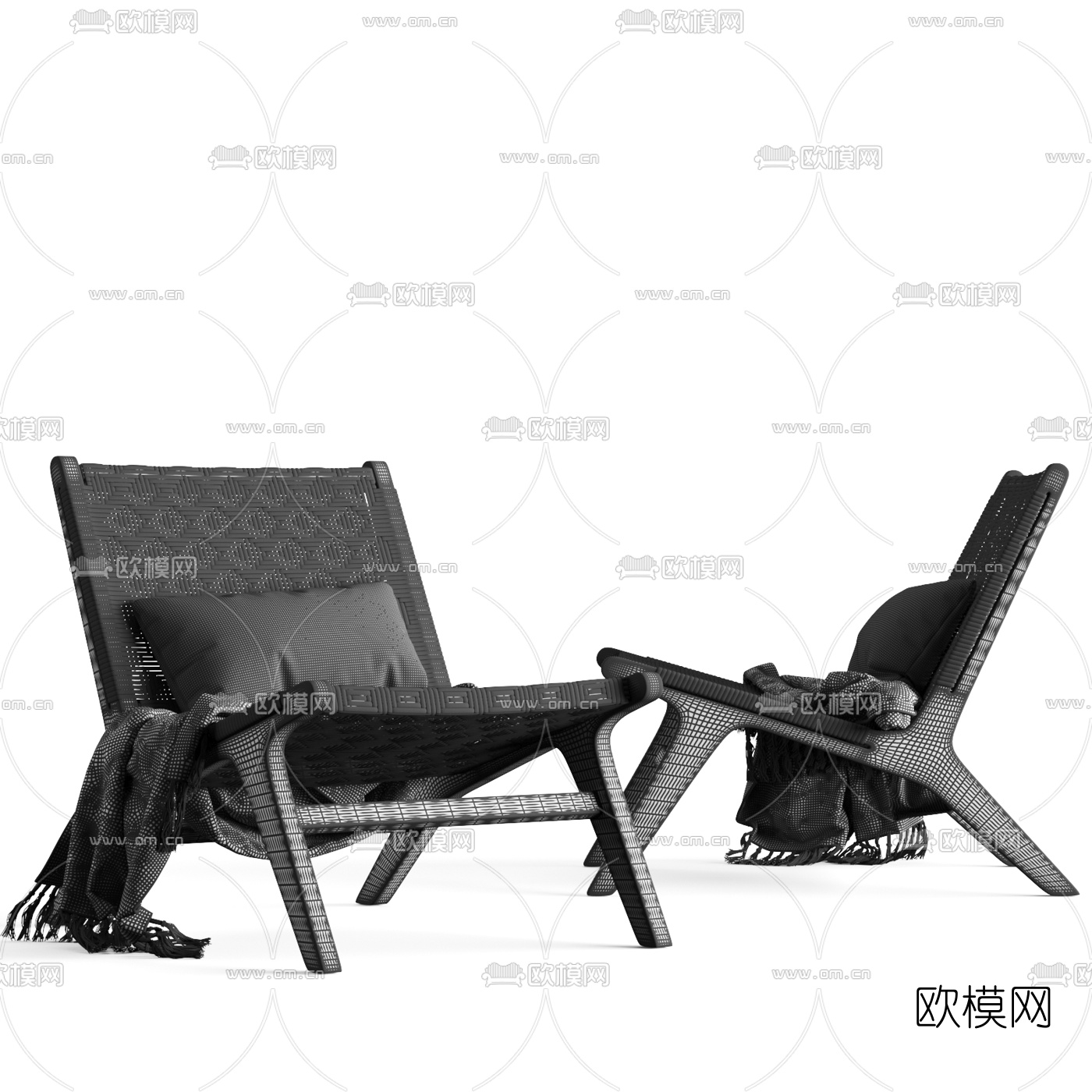 自然风藤编靠背休闲椅3d模型下载（渲染图2）