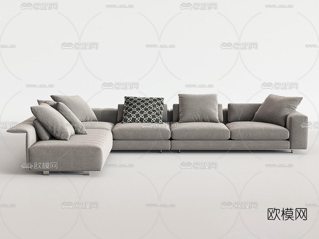 现代布艺转角沙发免费3d模型下载