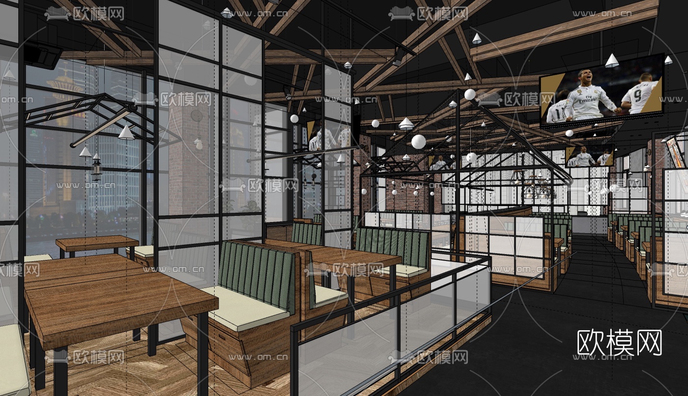 工业风清吧餐厅su模型
