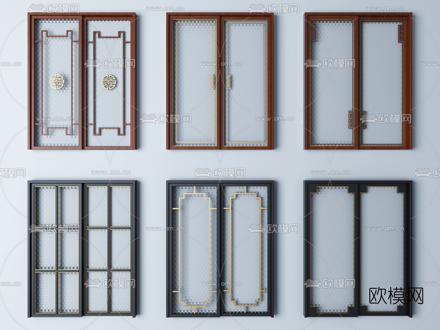 中式玻璃推拉门3d模型下载
