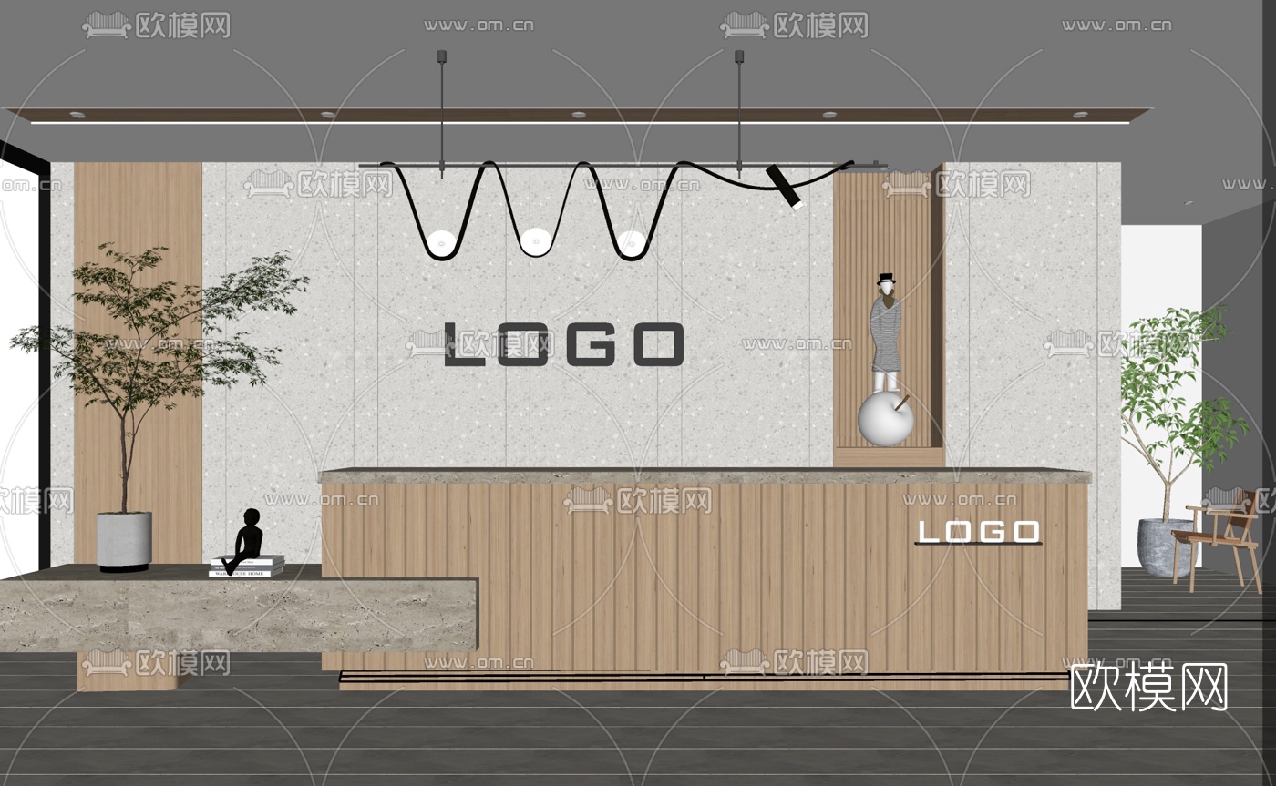 现代办公室前台大厅su模型下载（渲染图2）