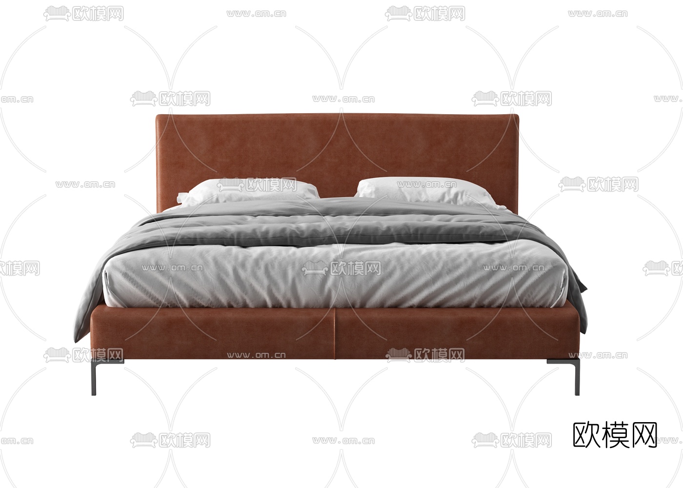 现代皮革双人床3d模型下载