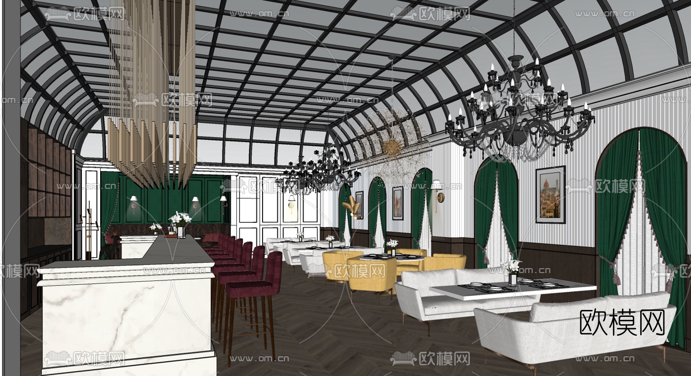 欧式西餐厅su模型下载（渲染图4）