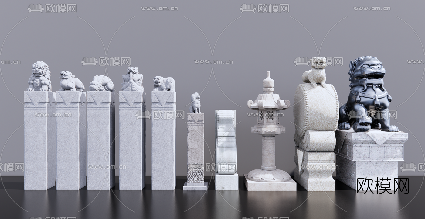 新中式石兽石雕su模型下载