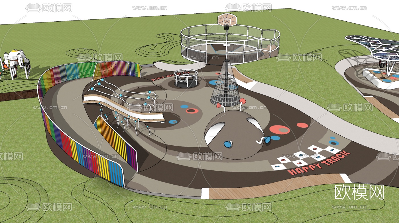 现代儿童游乐场鸟瞰规划su模型下载（渲染图3）
