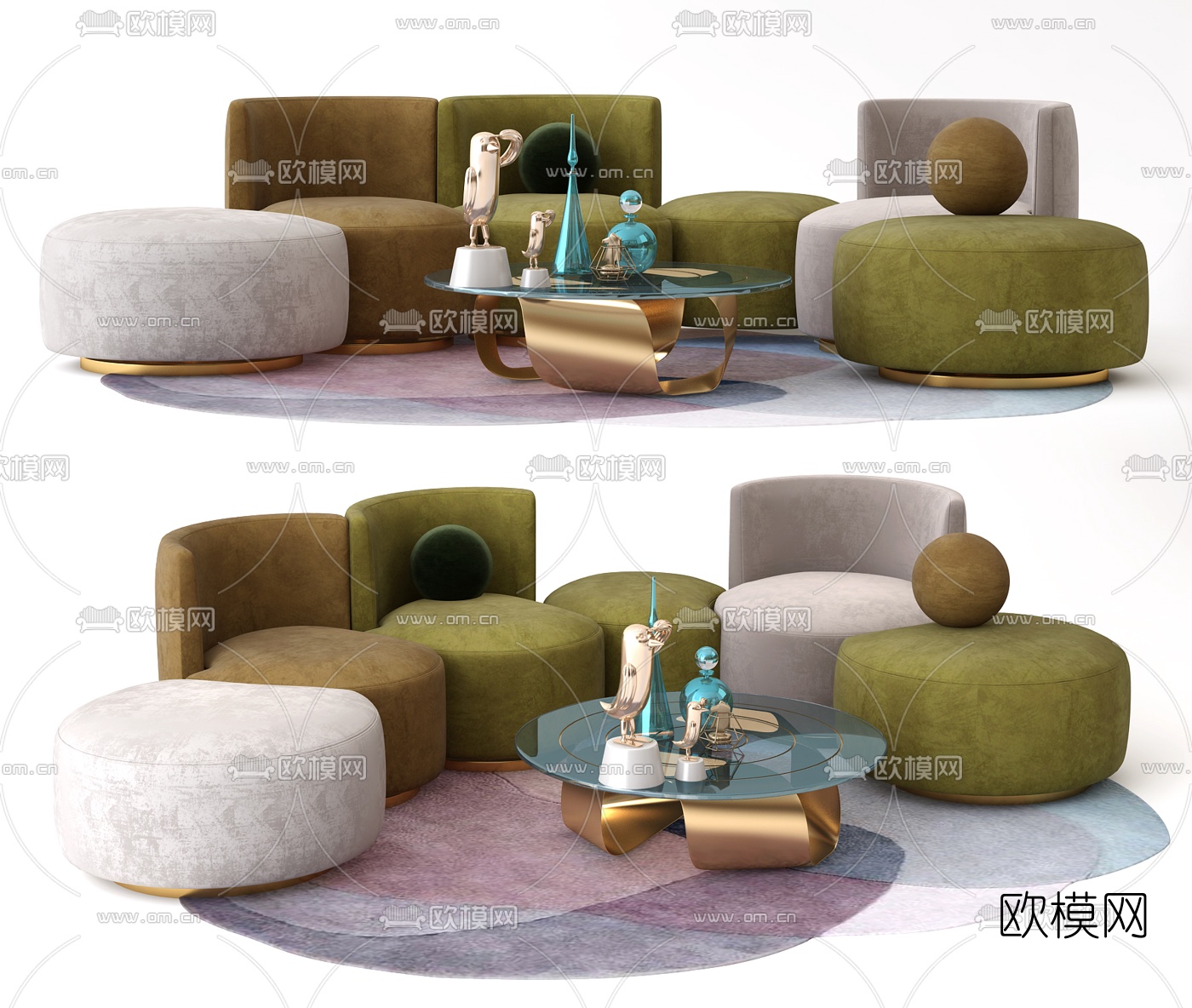 现代布艺异形沙发茶几3d模型