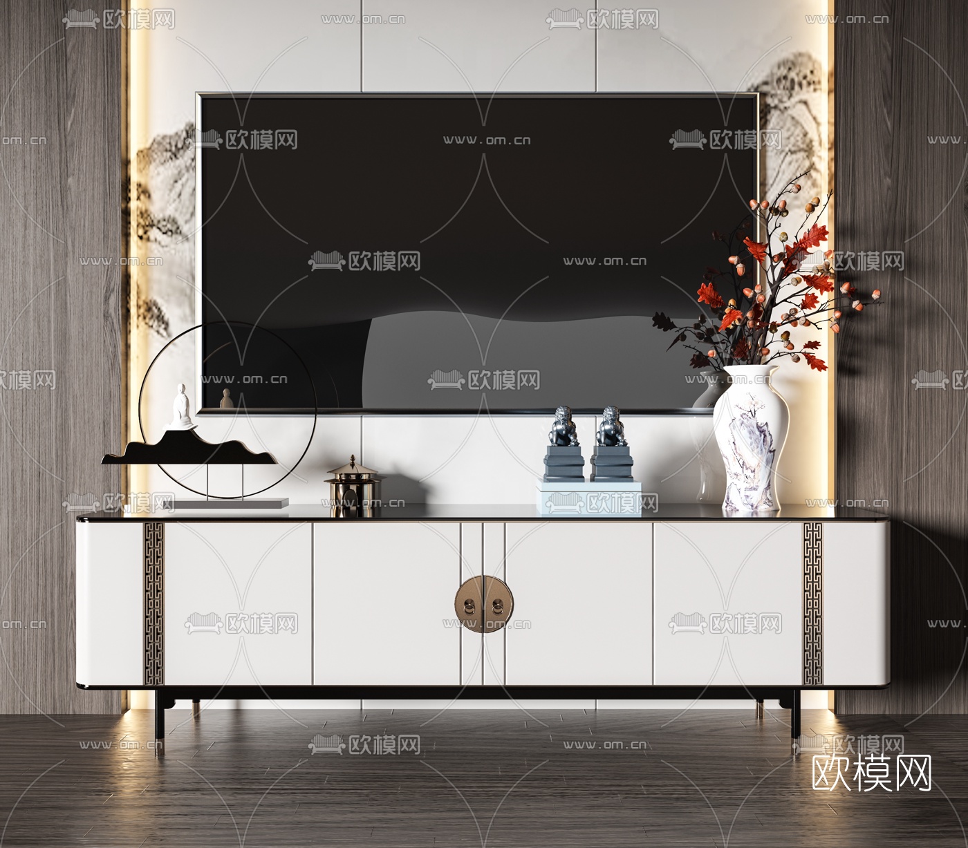 新中式轻奢电视柜3d模型