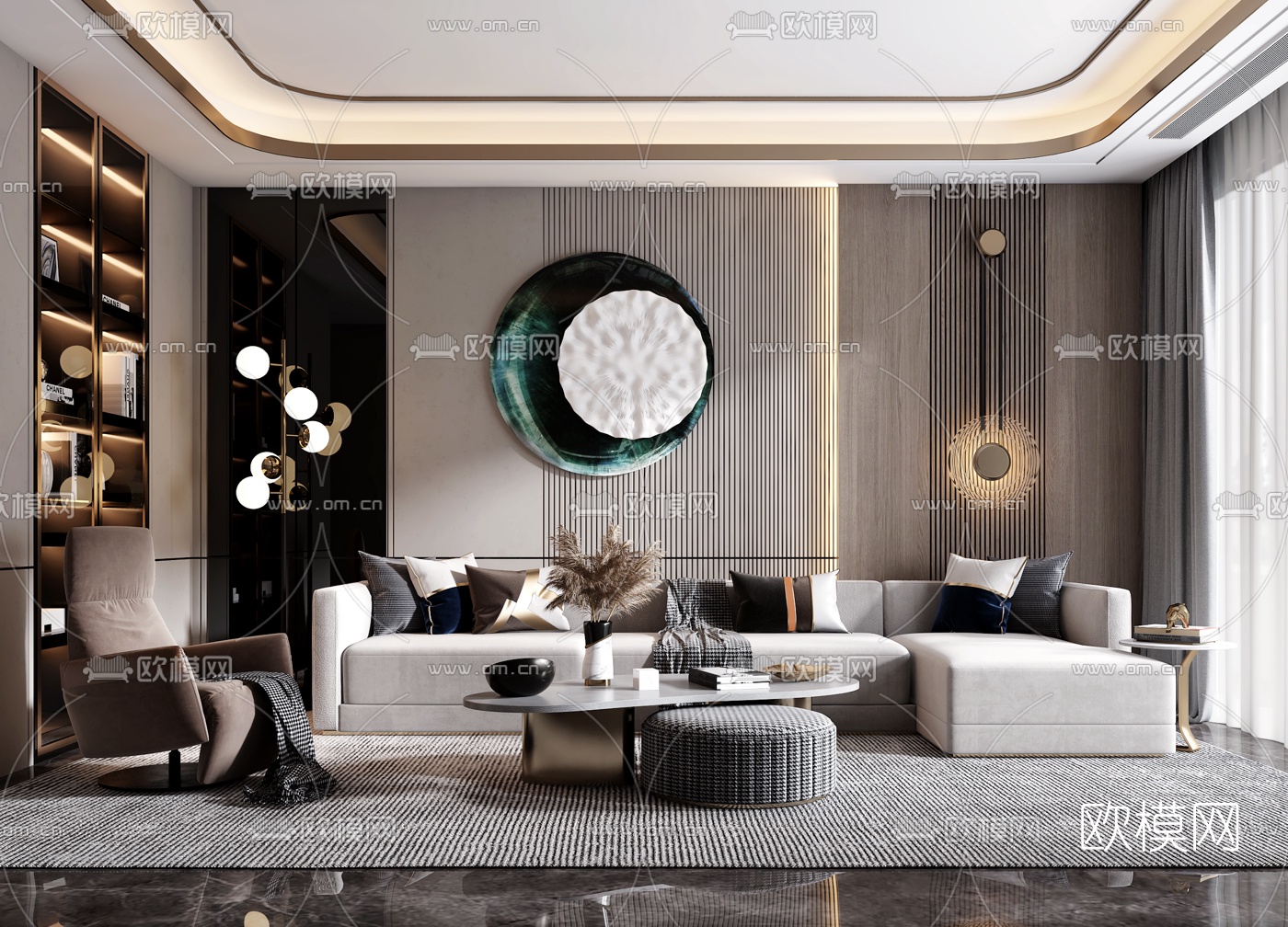 现代布艺转角沙发组合3d模型下载