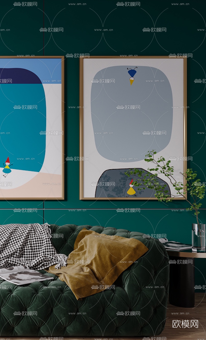 北欧绒布多人沙发3d模型下载（渲染图4）