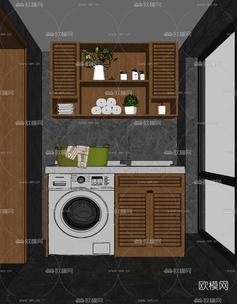 北欧阳台洗衣房su模型下载（渲染图2）