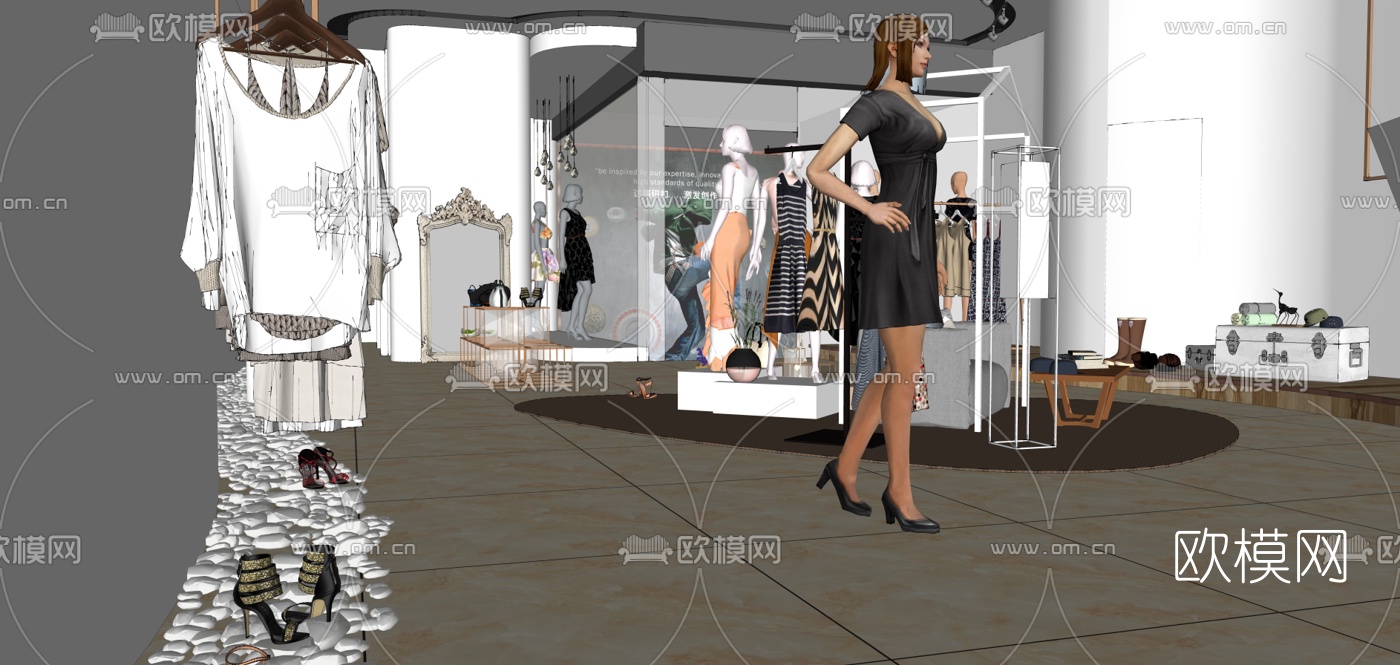 现代女装服装店su模型下载（渲染图4）