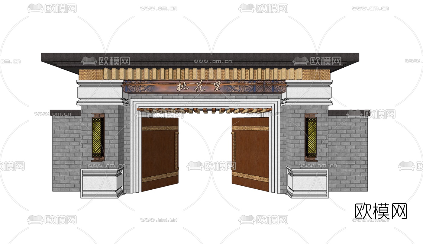 新中式庭院大门免费su模型下载