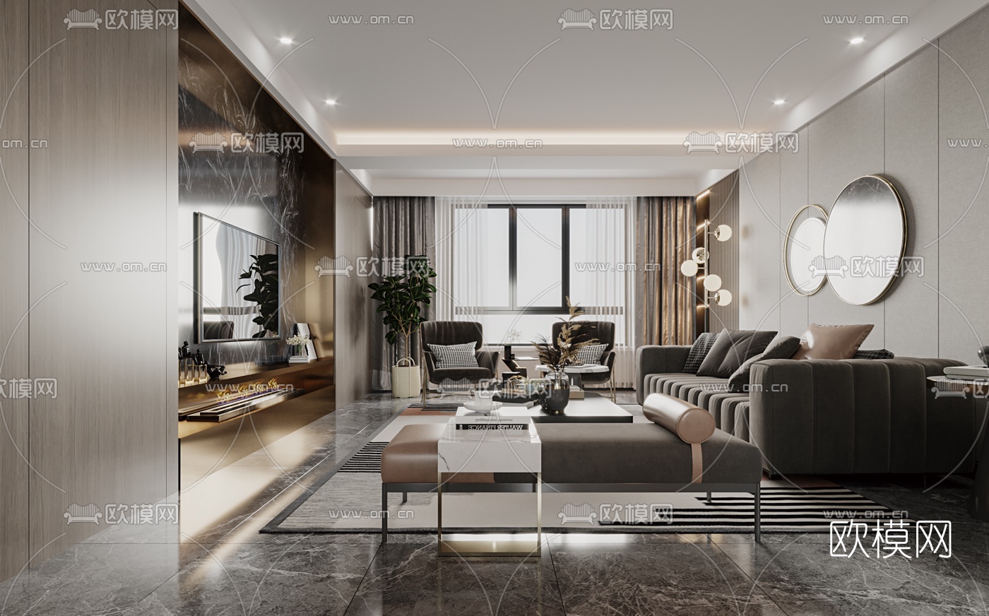 现代客厅餐厅3d模型