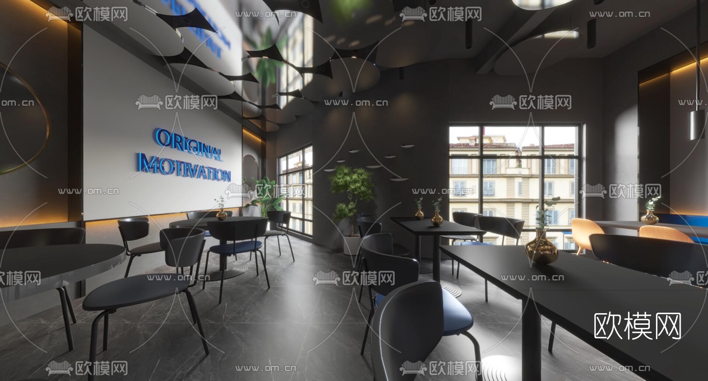 现代高级灰快餐店vr全景3d模型