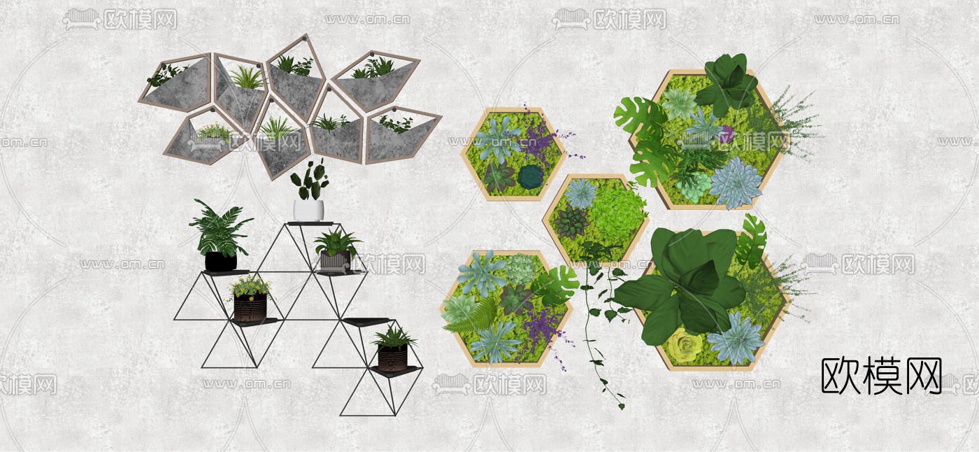现代植物装饰挂件绿植墙su模型