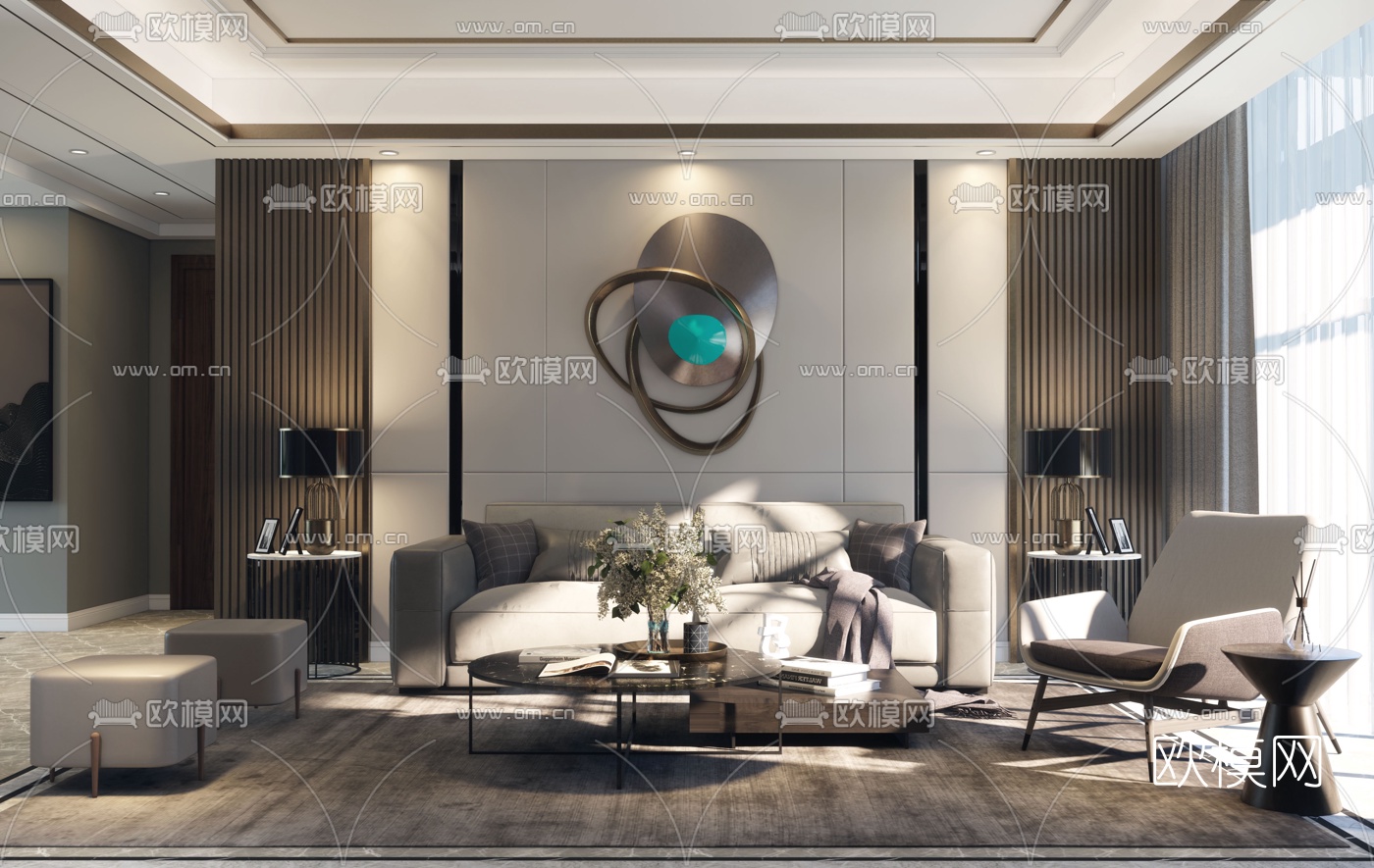 现代轻奢客厅su模型