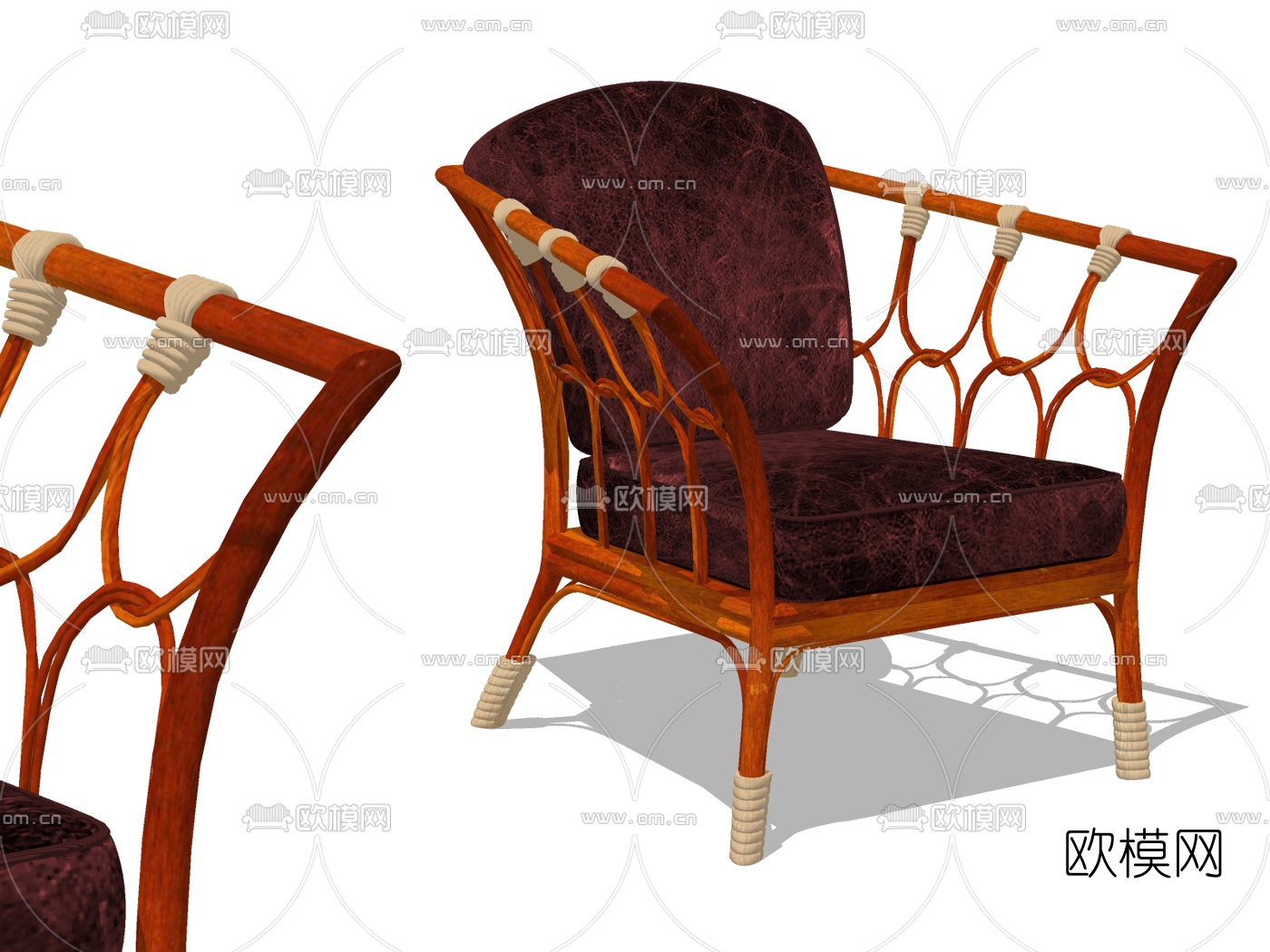 欧式古典皮革休闲椅su模型下载（渲染图2）