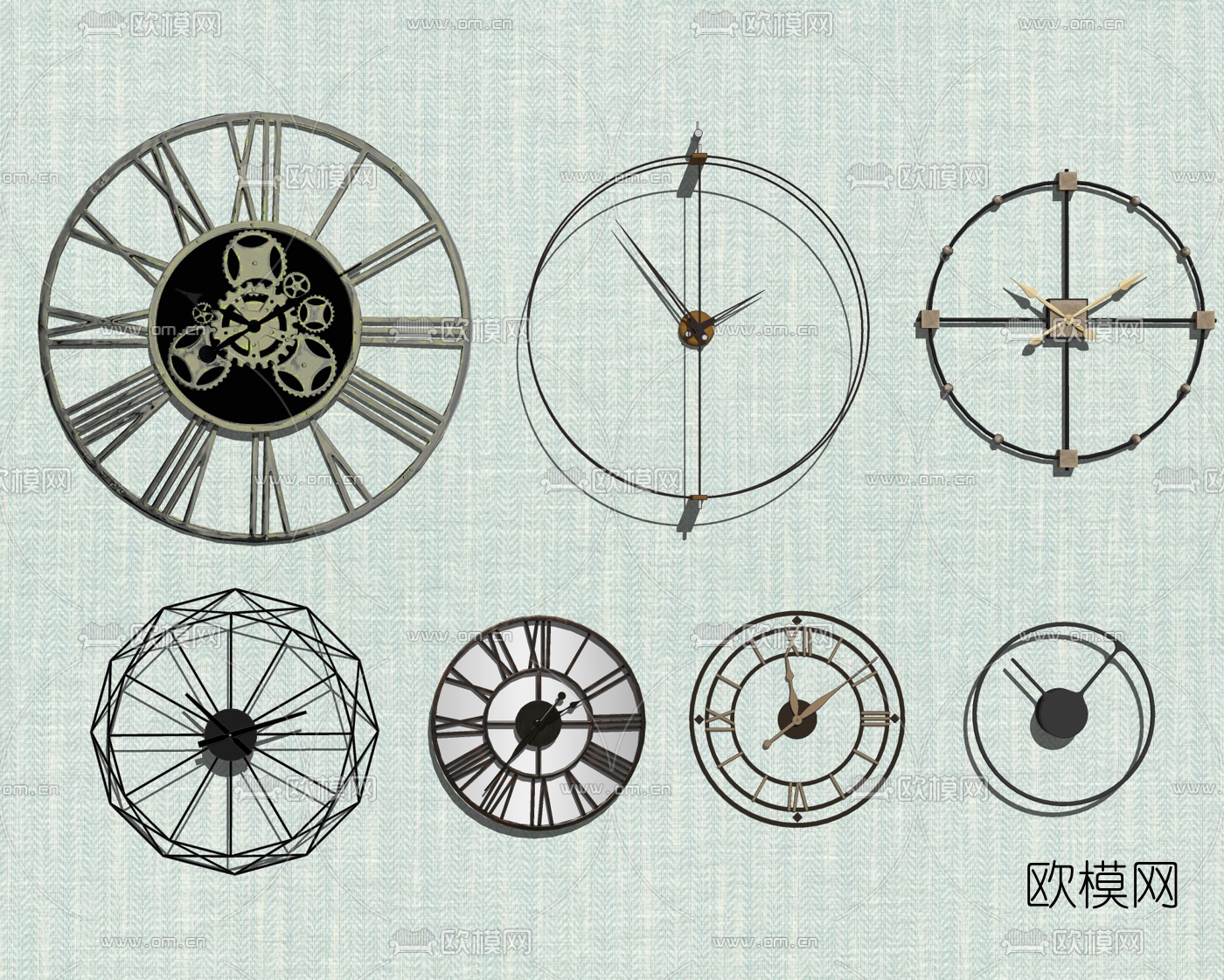 欧式金属挂钟组合su模型下载