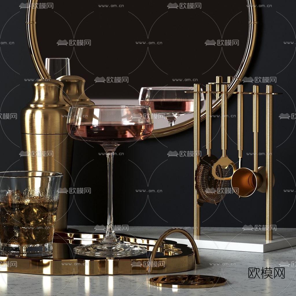 现代酒杯高脚杯餐具3d模型